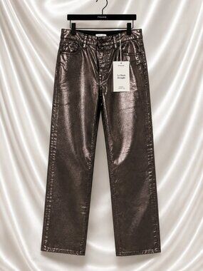 NWT FRAME Lunar New Year Le Sleek Straight Jeans Gunmetal Chrome Metallic SZ 27